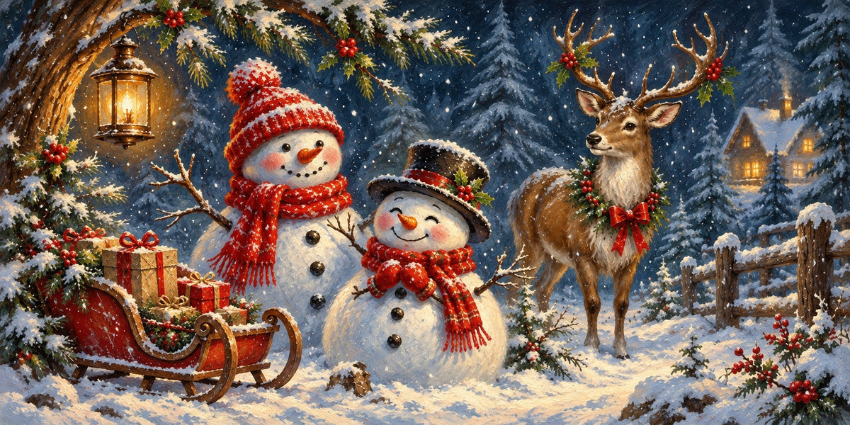 Winter Wonderland Christmas Garage Door Cover Snowmen Reindeer Forest Christmas Garage Door Banner Decoration HQ610-12-2 Car