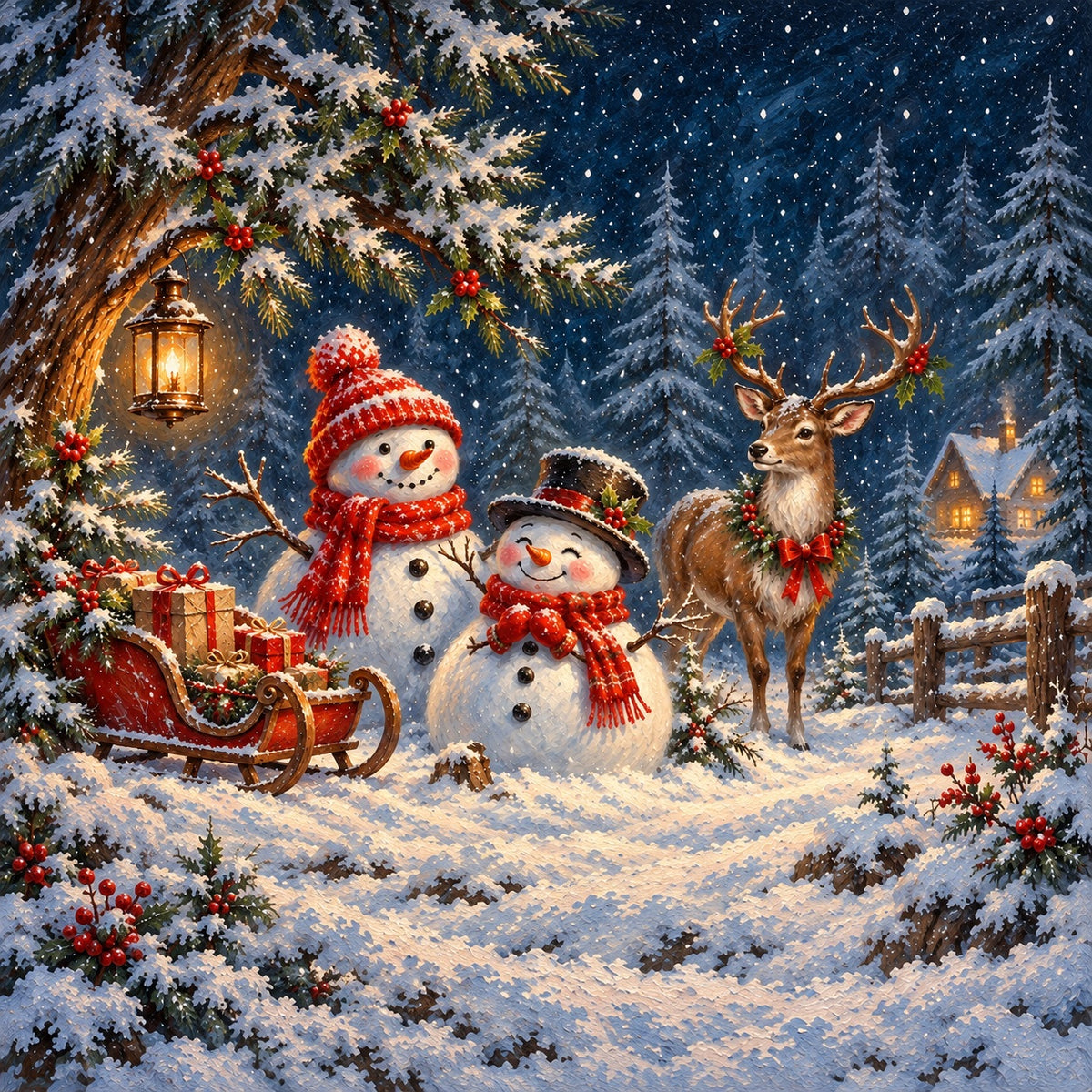 Winter Wonderland Christmas Garage Door Cover Snowmen Reindeer Forest Christmas Garage Door Banner Decoration HQ610-12-1 Car
