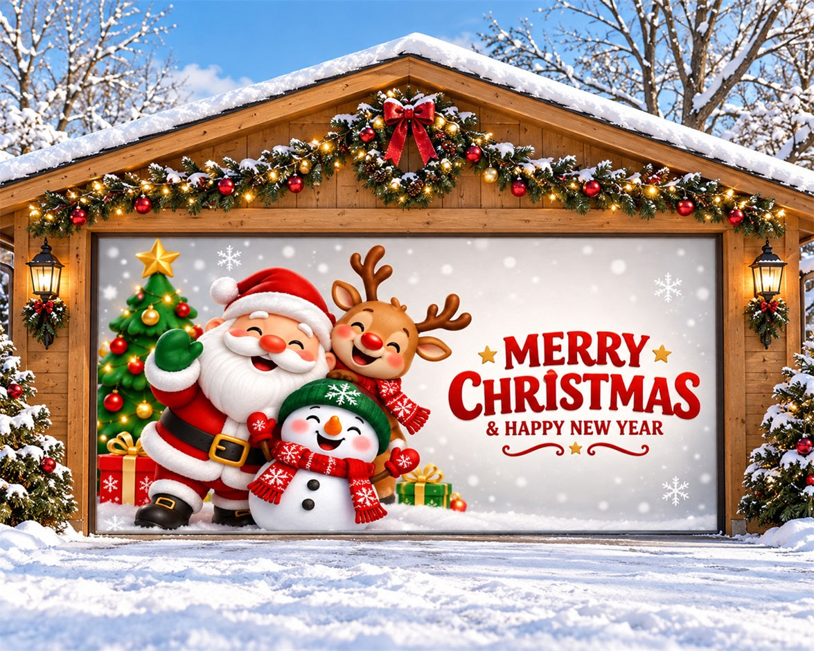 Christmas Theme Garage Door Cover Santa Reindeer Snowman Christmas Garage Door Cover HQ610-121-2 Car