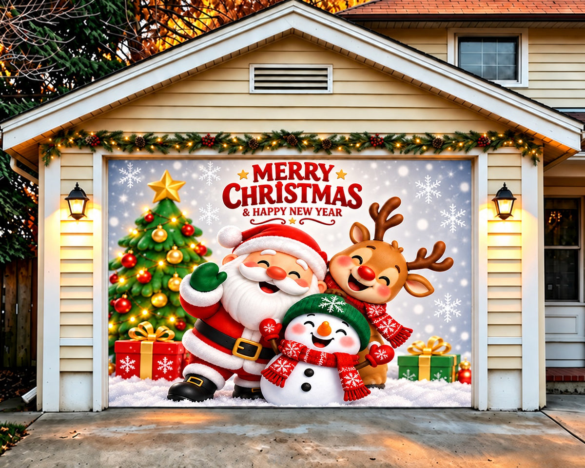 Christmas Theme Garage Door Cover Santa Reindeer Snowman Christmas Garage Door Cover HQ610-121-1 Car