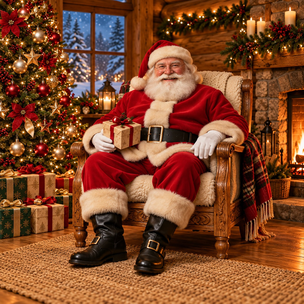Santa Fireplace Christmas Garage Door Cover Rustic Gift Tree Christmas Garage Door Decoration HQ610-122-1 Car