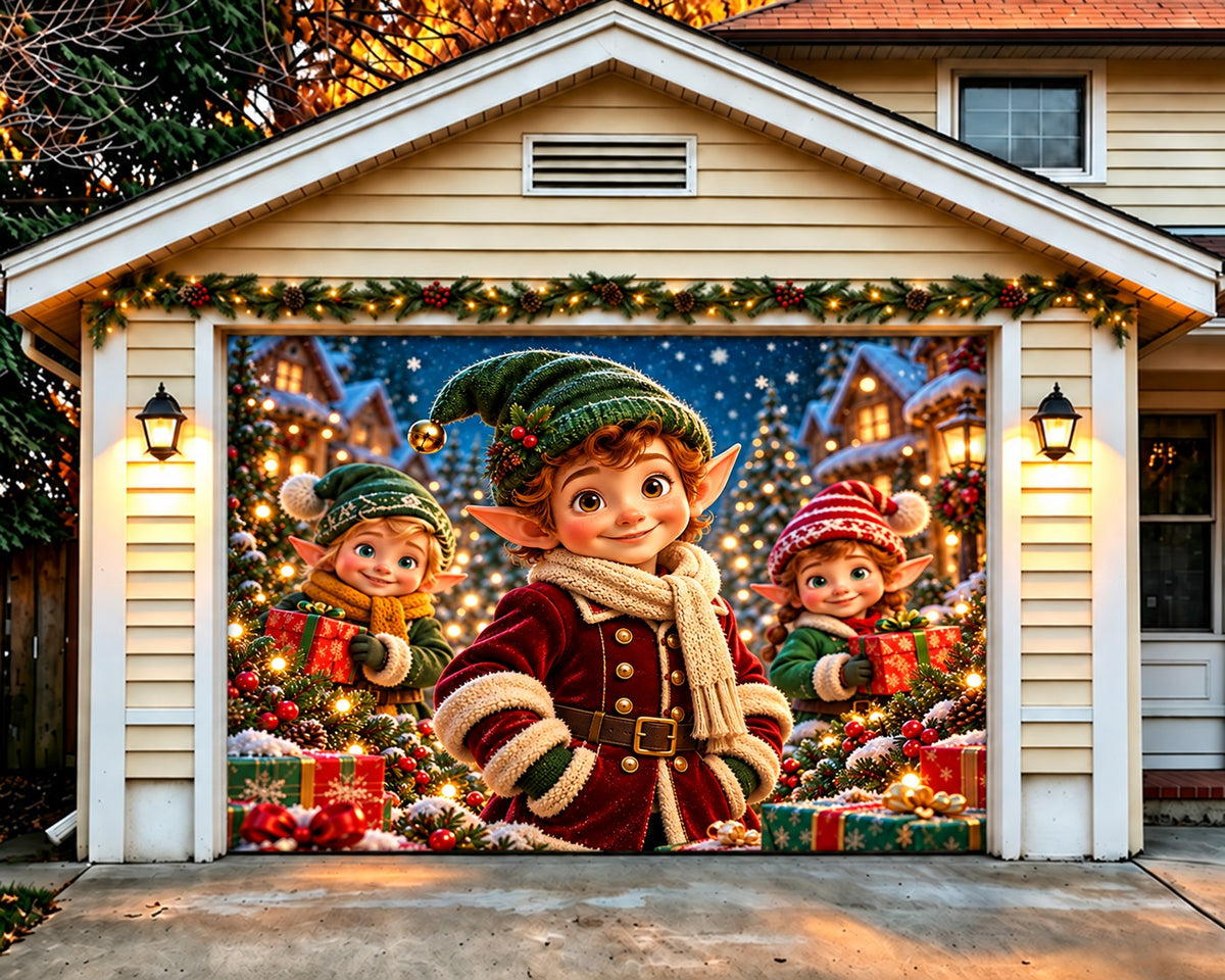 Elf Christmas Garage Door Banner Snowy Gift Village Christmas Garage Door Decor HQ610-123-1 Car