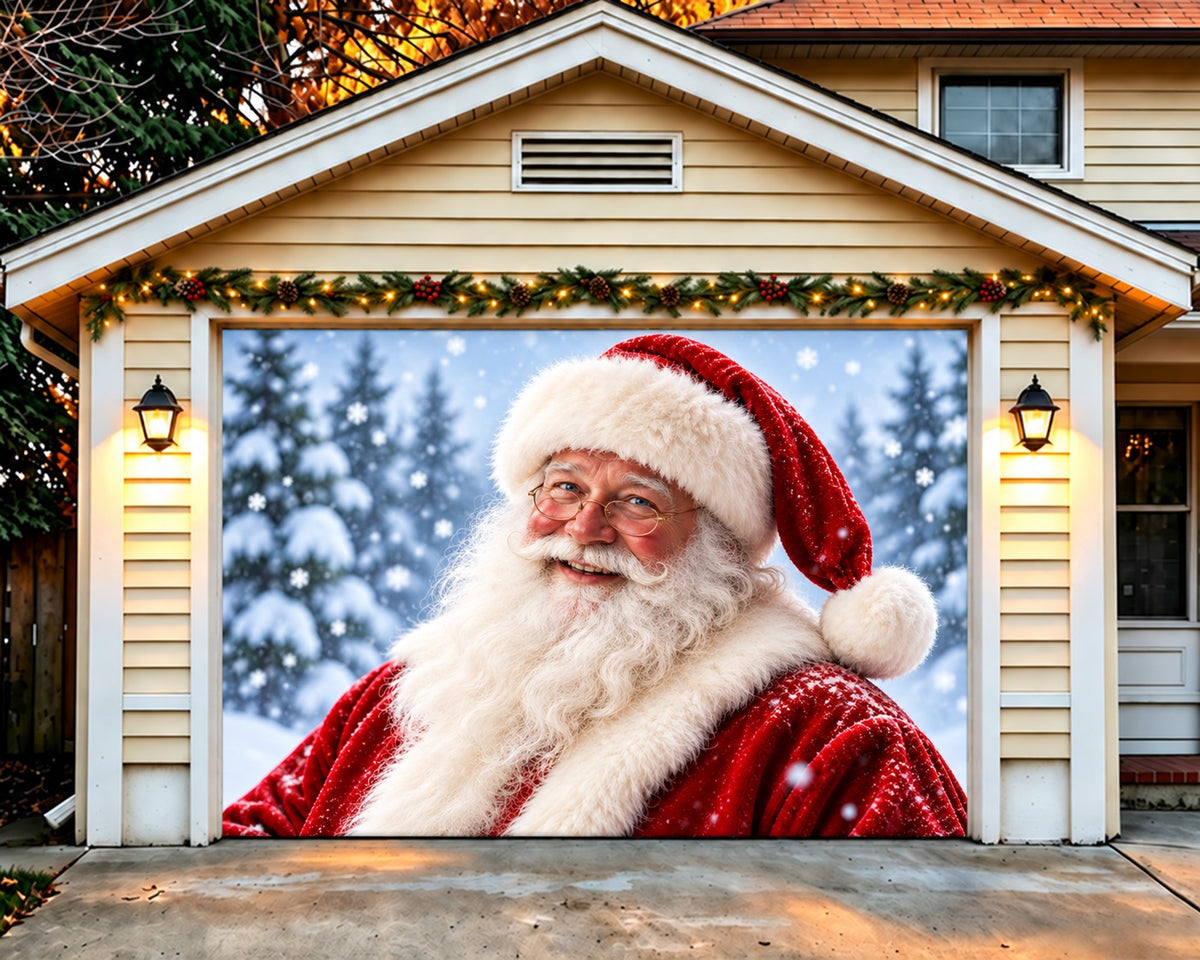 Santa Christmas Garage Door Cover Snowy Winter Portrait Christmas Garage Door Banner HQ610-124-1 Car