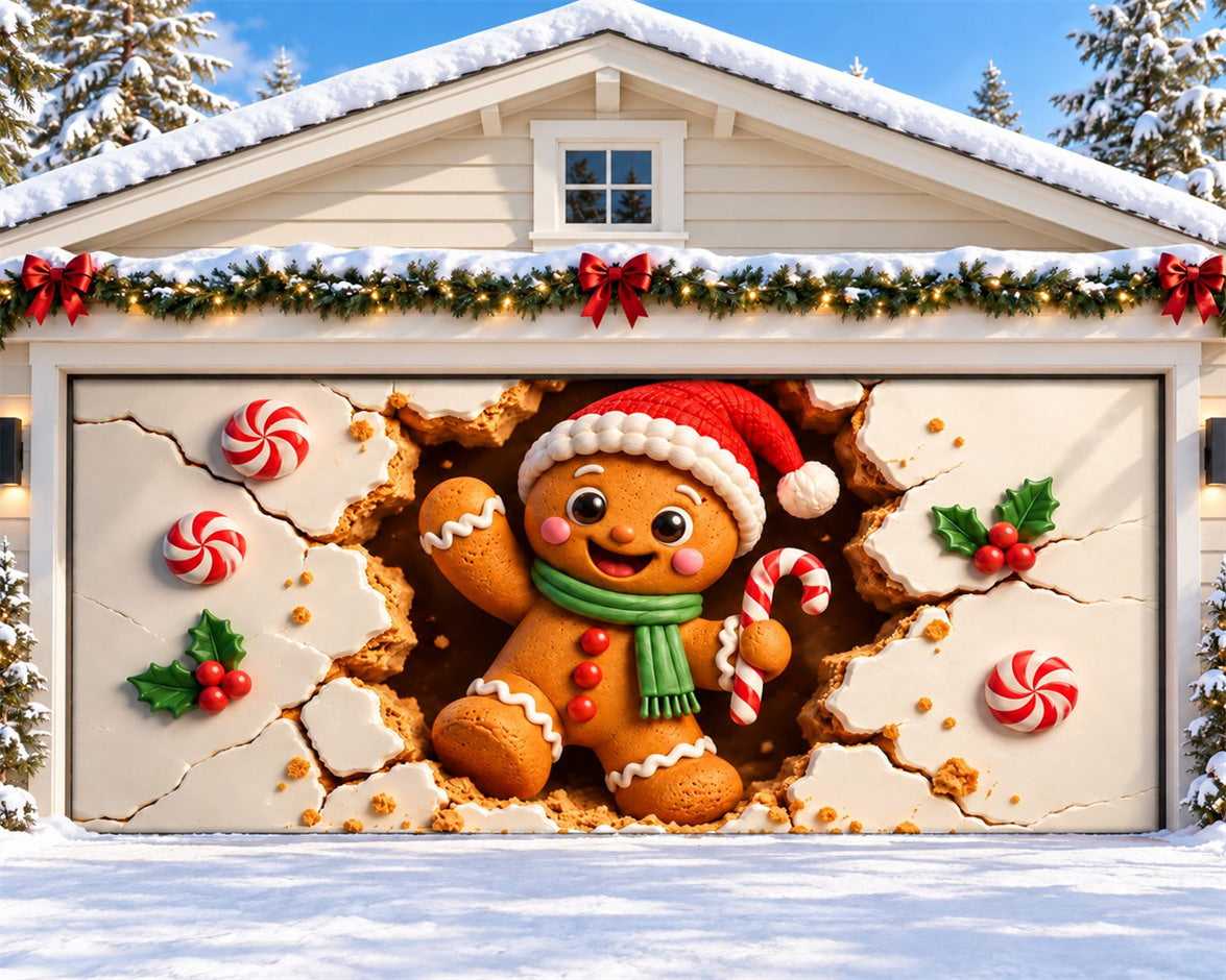 Gingerbread Christmas Garage Door Cover Holiday Candy Cane Outdoor Christmas Garage Door Cover HQ610-126-2 Car