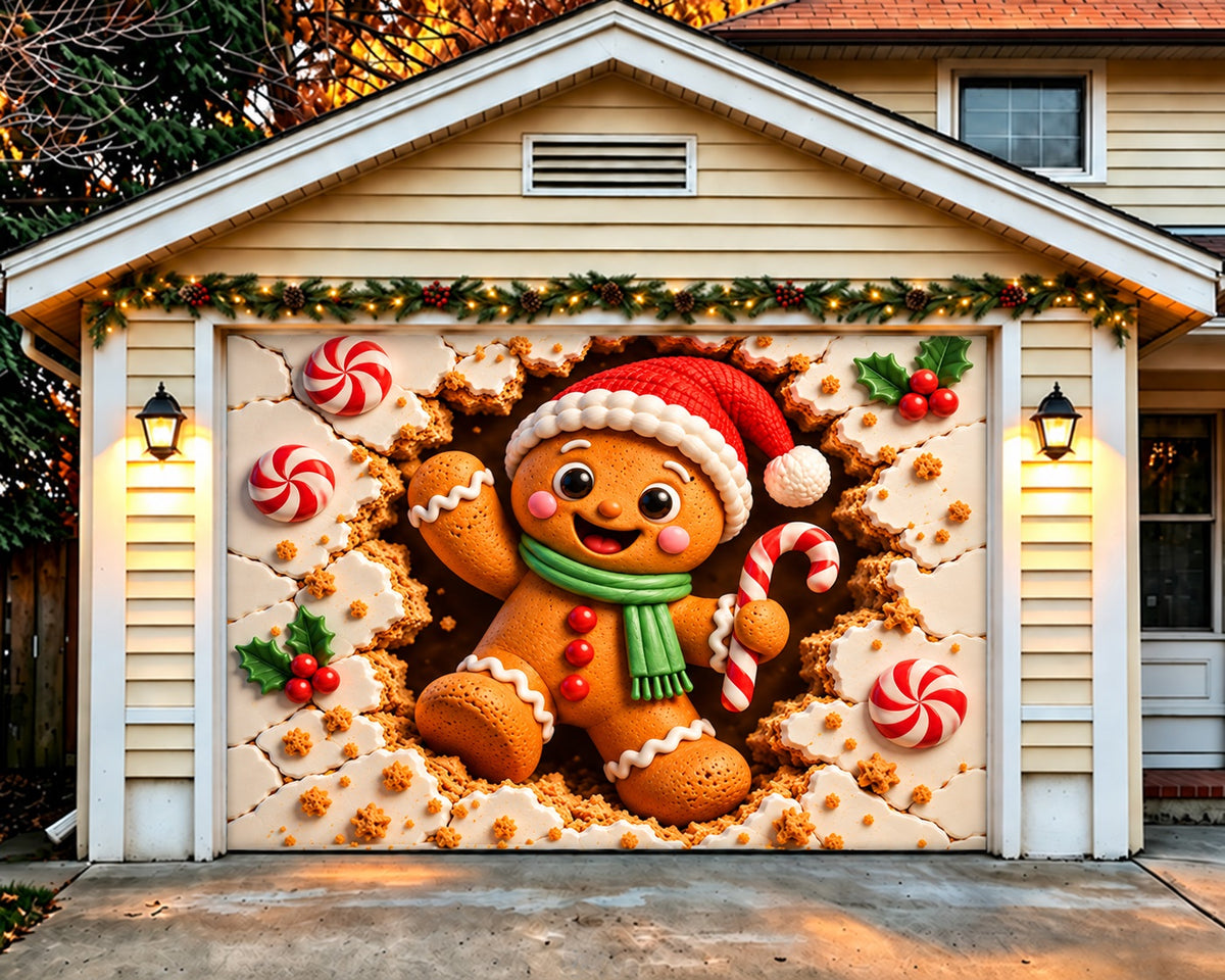 Gingerbread Christmas Garage Door Cover Holiday Candy Cane Outdoor Christmas Garage Door Cover HQ610-126-1 Car
