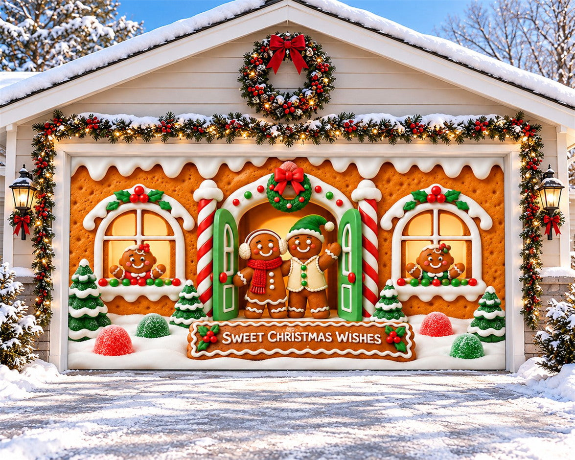 Gingerbread House Christmas Garage Door Banner Cookies Shop Greeting Christmas Holiday Garage Door Cover HQ610-127-2 Car