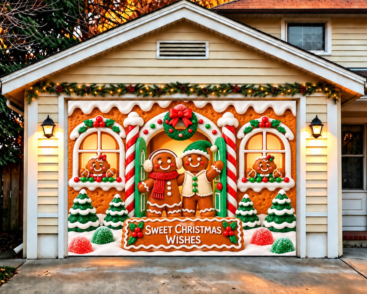 Gingerbread House Christmas Garage Door Banner Cookies Shop Greeting Christmas Holiday Garage Door Cover HQ610-127-1 Car