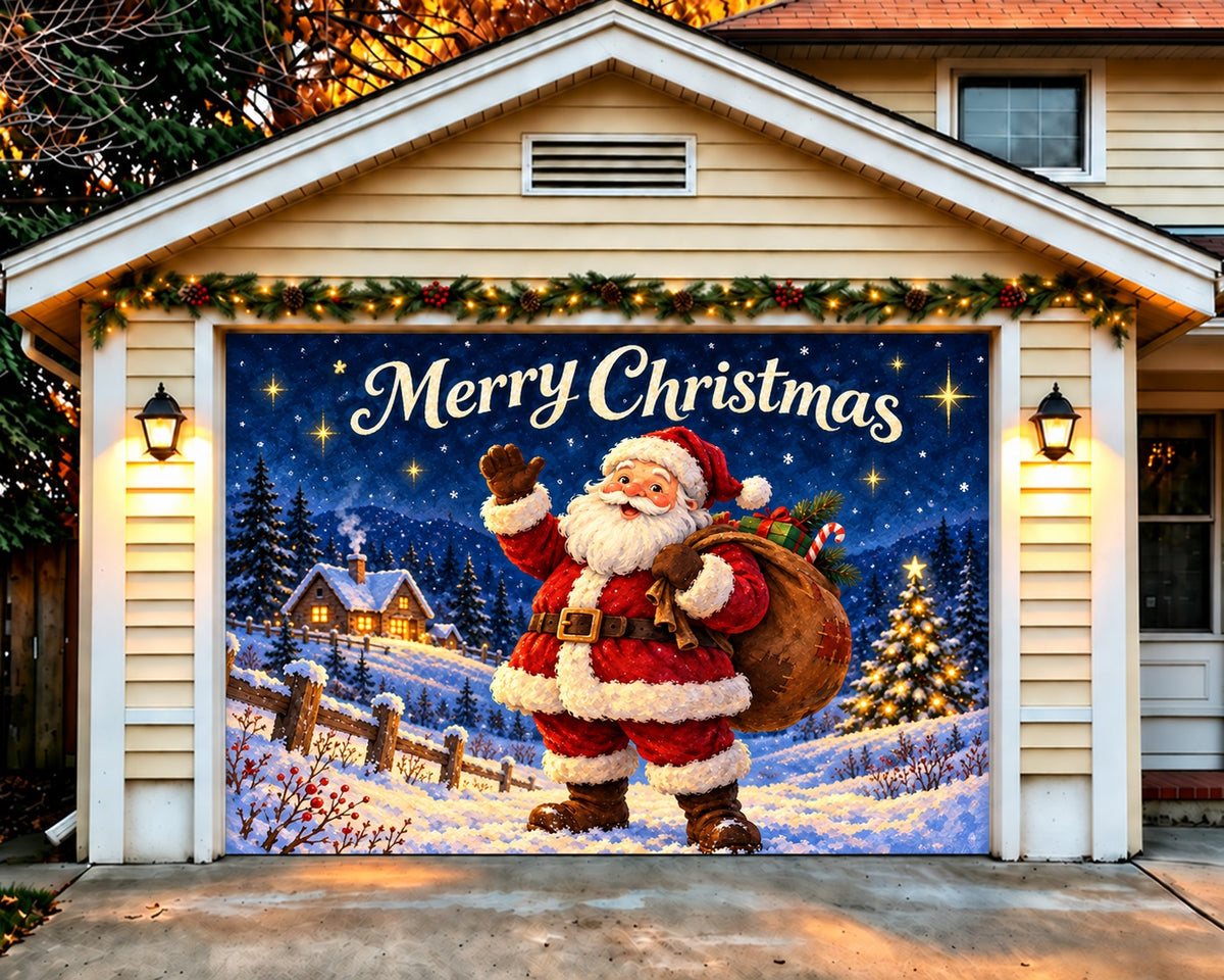 Christmas Santa Garage Door Banner Starry Snowy Village Christmas Outdoor Garage Door Decor HQ610-128-1 Car
