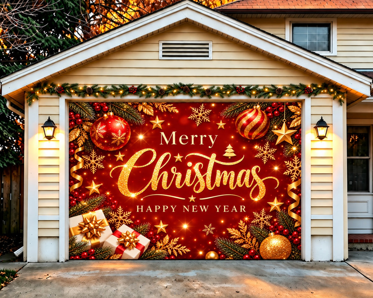 Christmas Gift Garage Door Banner Golden Red Ornaments Christmas Garage Door Banner Decoration HQ610-129-1 Car