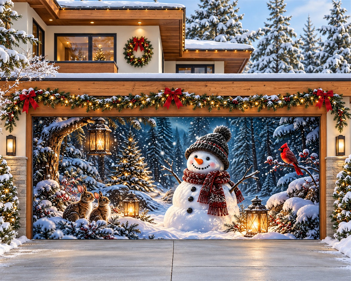 Snowman Christmas Garage Door Cover Forest Cardinal Rabbits Christmas Garage Door Cover HQ610-13-2 Car