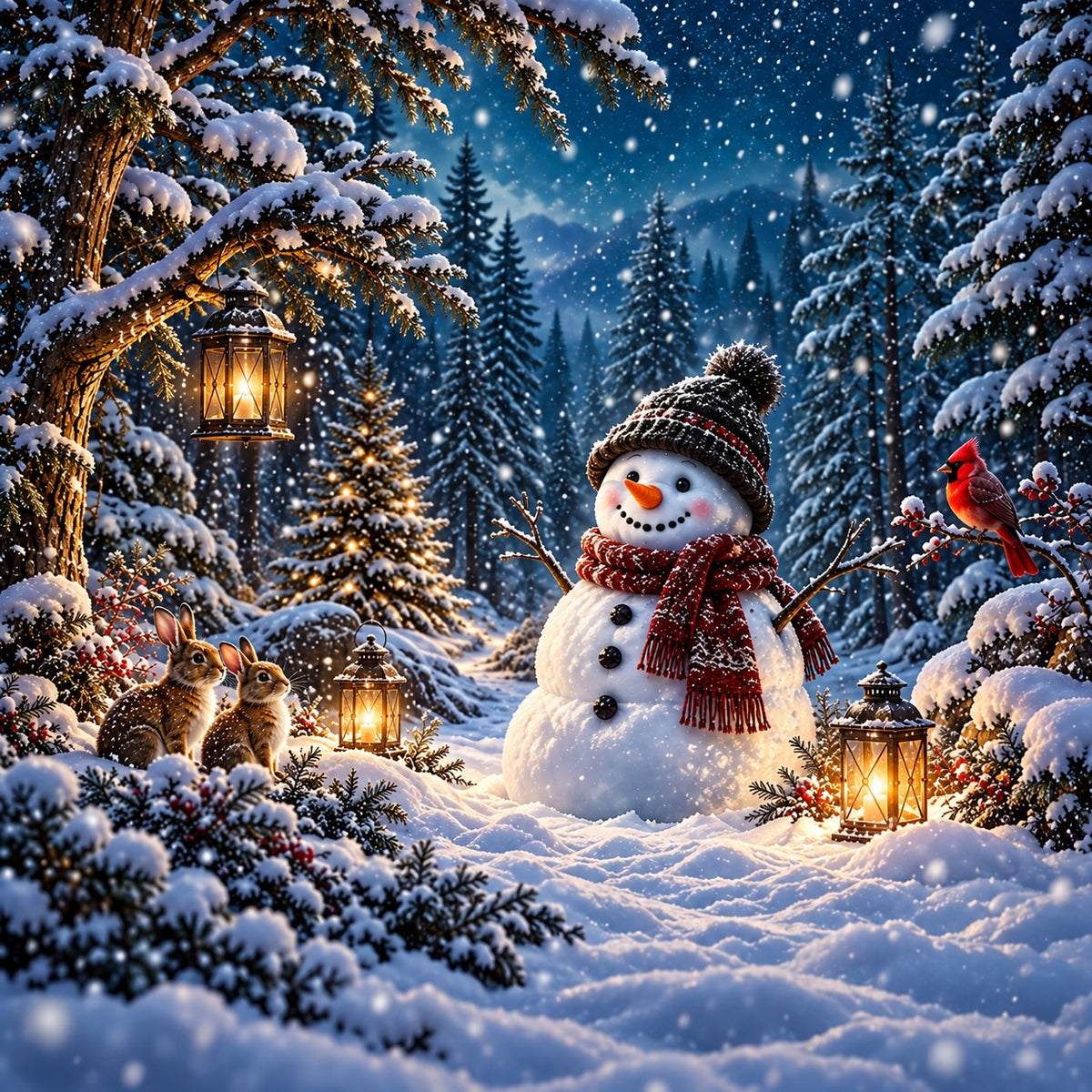Snowman Christmas Garage Door Cover Forest Cardinal Rabbits Christmas Garage Door Cover HQ610-13-1 Car