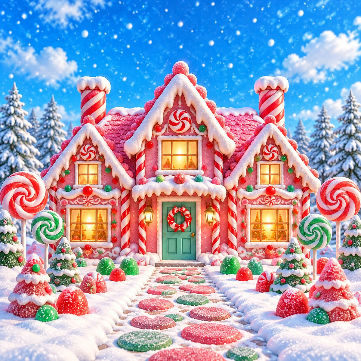 Candyland Christmas Garage Door Banner Pink Candy Cottage Christmas Garage Door Cover HQ610-130-1 Car