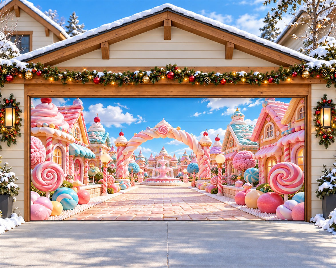 Candyland Christmas Garage Door Banner Pink Arch Kingdom Outdoor Christmas Garage Door Decoration HQ610-134-2 Car