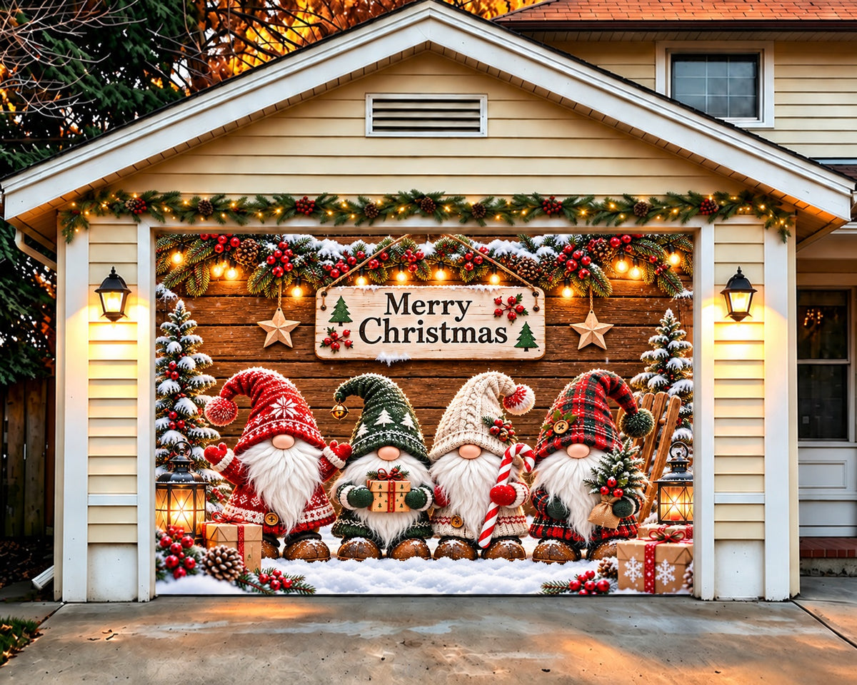 Cute Christmas Garage Door Cover Snowy Gnome Garland Christmas Outdoor Garage Door Decor HQ610-137-1 Car