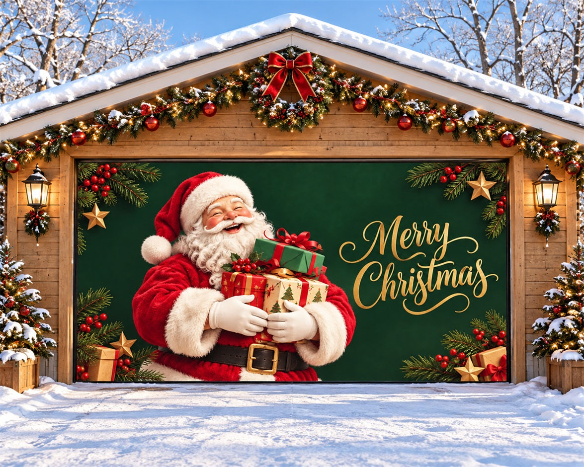 Santa Claus Christmas Garage Door Cover Festive Gift Evergreen Christmas Garage Door Cover HQ610-139-2 Car