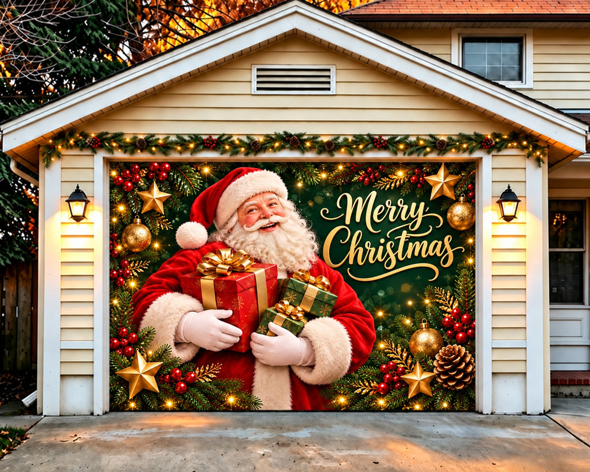 Santa Claus Christmas Garage Door Cover Festive Gift Evergreen Christmas Garage Door Cover HQ610-139-1 Car