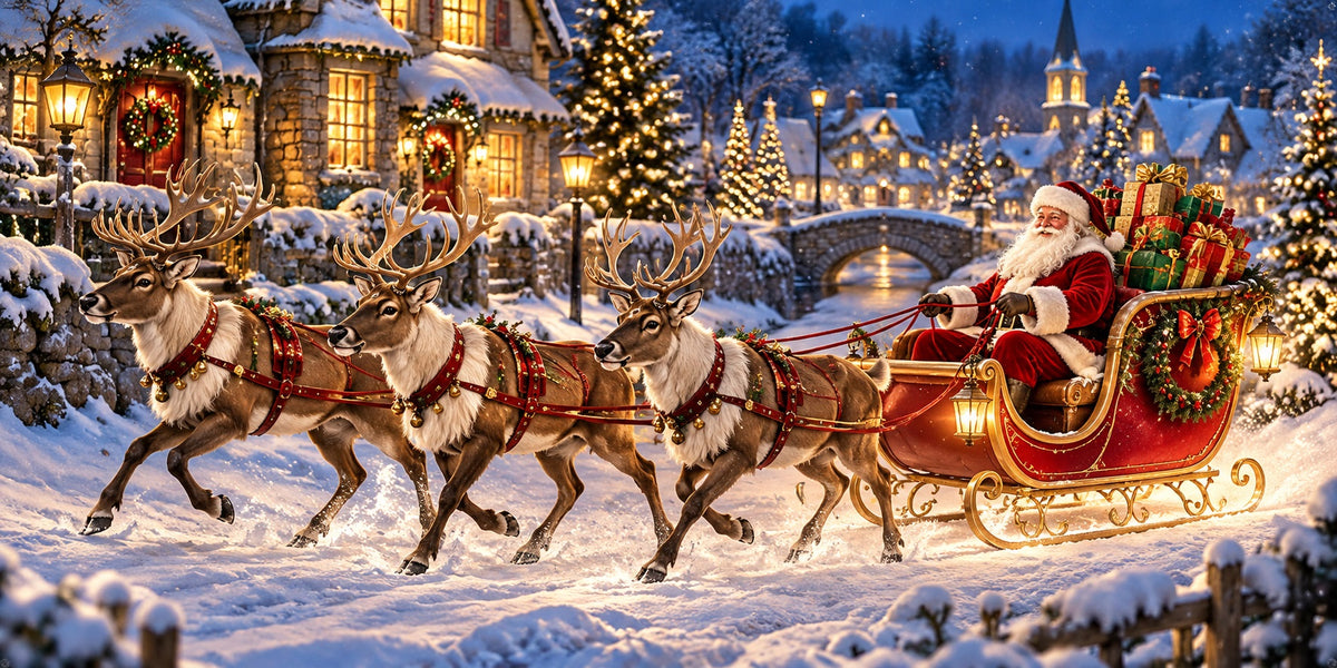 Santa Reindeer Christmas Garage Door Cover Snow Village Sleigh Christmas Garage Door Decoration HQ610-14-2 Car