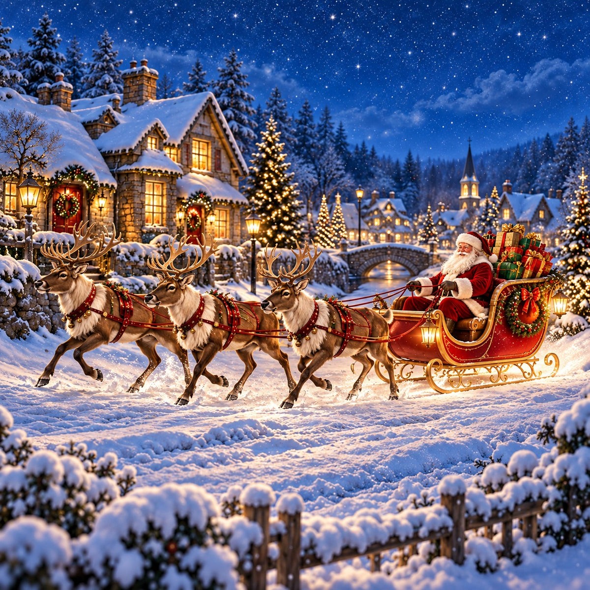 Santa Reindeer Christmas Garage Door Cover Snow Village Sleigh Christmas Garage Door Decoration HQ610-14-1 Car