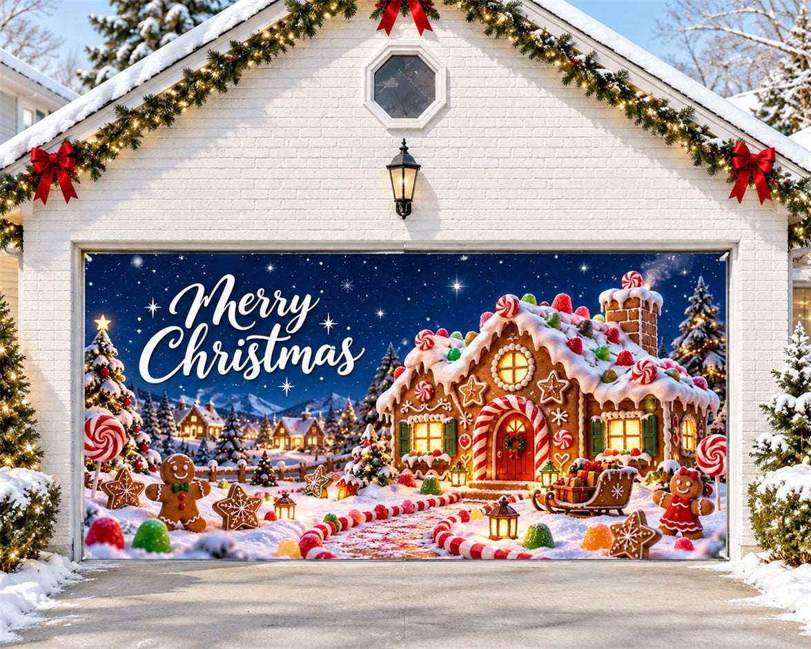 Gingerbread House Christmas Garage Door Banner Snowy Forest Village Christmas Garage Door Decoration HQ610-140-2 Car