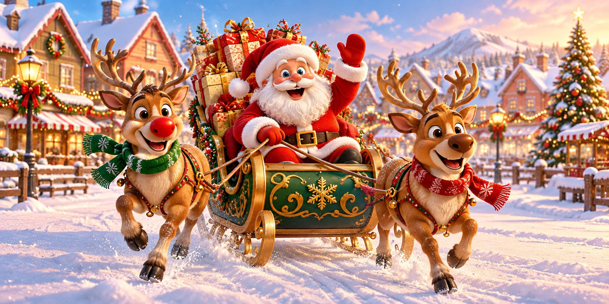 Santa Reindeer Christmas Garage Door Cover Sleigh Festive Village Christmas Garage Door Decor HQ610-141-2 Car