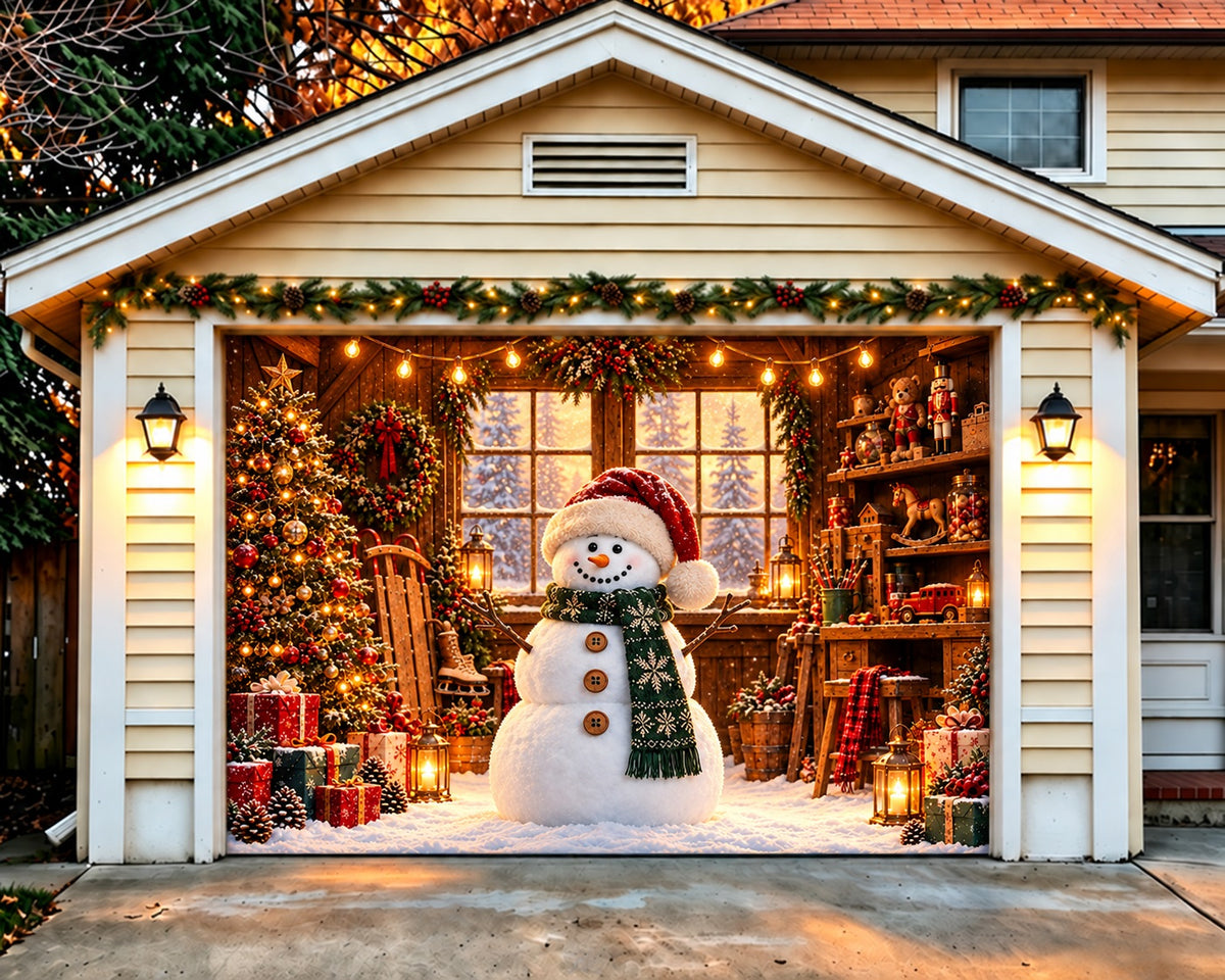 Rustic Christmas Garage Door Cover Snowman Santa Workshop Christmas Garage Door Banner HQ610-142-1 Car