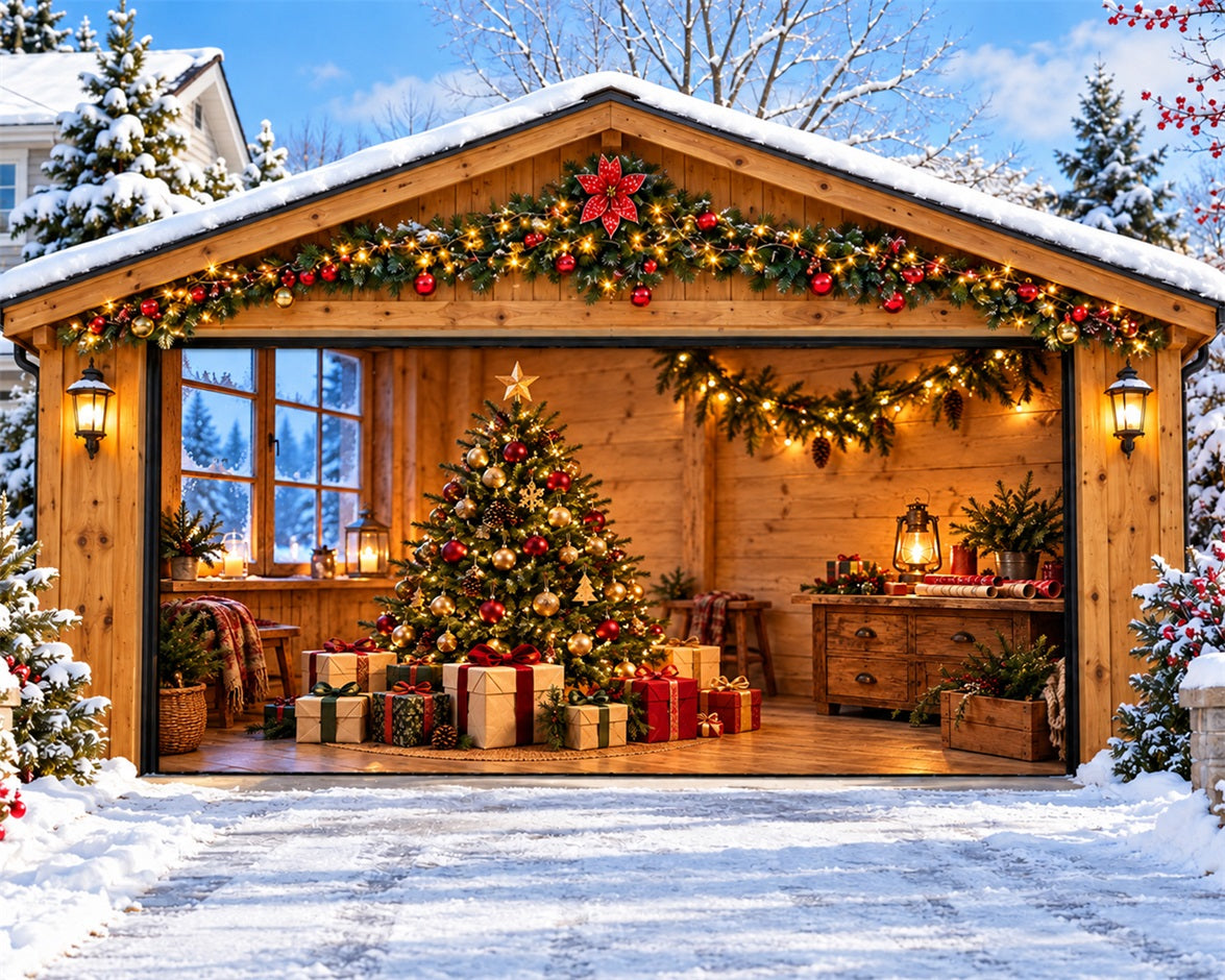 Rustic Christmas Garage Door Cover Gift Tree Ornament Christmas Holiday Garage Door Cover HQ610-145-2 Car