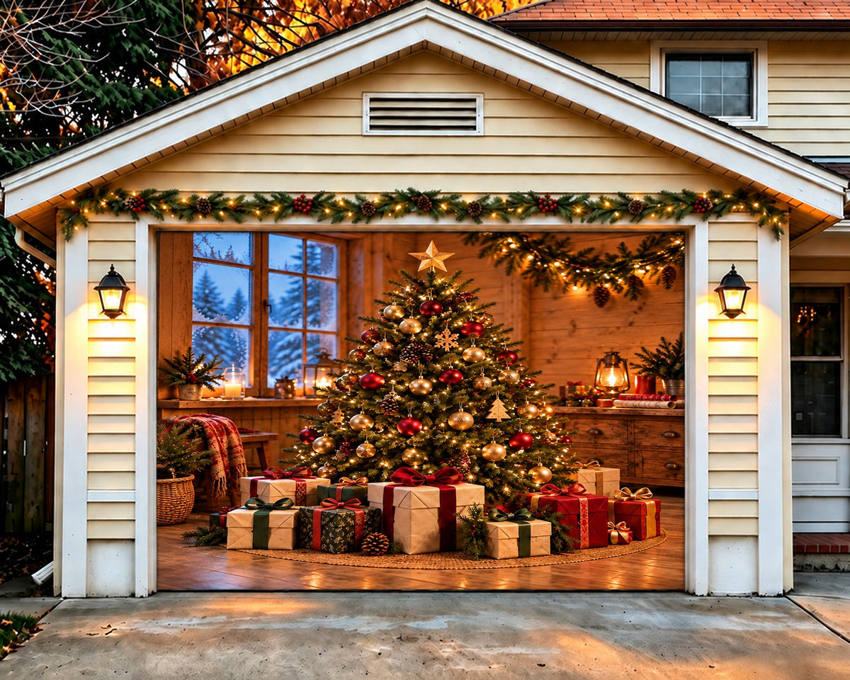 Rustic Christmas Garage Door Cover Gift Tree Ornament Christmas Holiday Garage Door Cover HQ610-145-1 Car