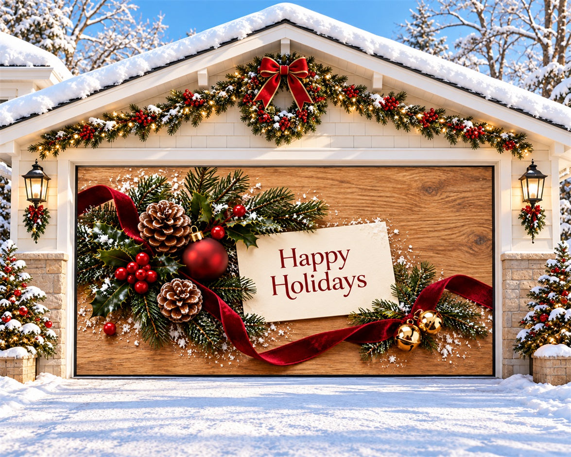 Ribbon Christmas Garage Door Cover Pinecone Holiday Wreath Christmas Outdoor Garage Door Decor HQ610-146-2 Car