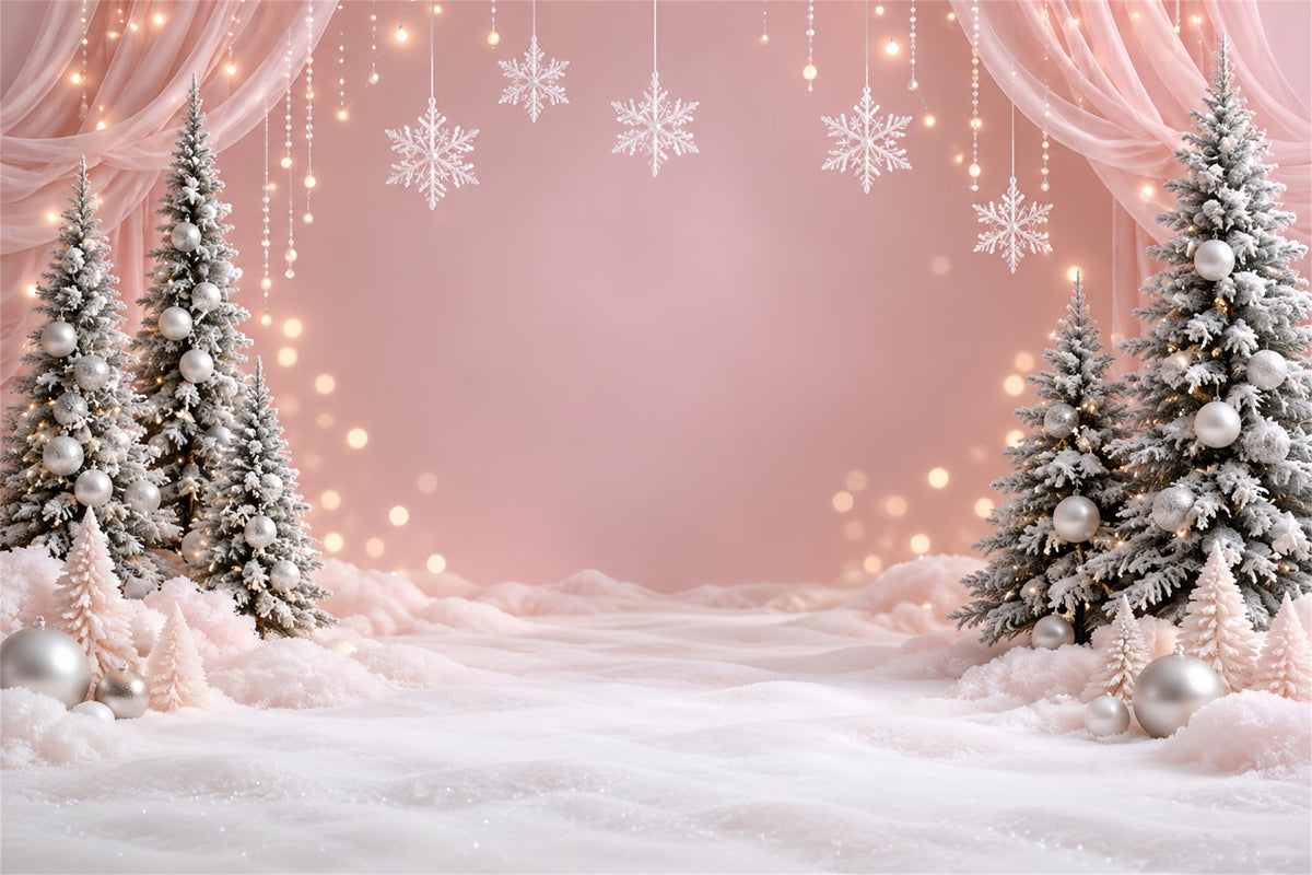 Winter Christmas Backdrop Blush Snowflake Wonderland Christmas Theme Backdrops HQ610-156