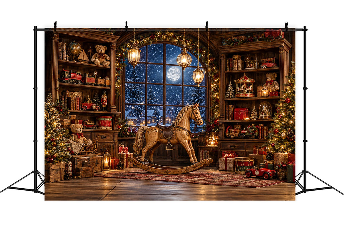 Santa Workshop Backdrop Antique Rocking Horse Xmas Backdrops Photography HQ610-157