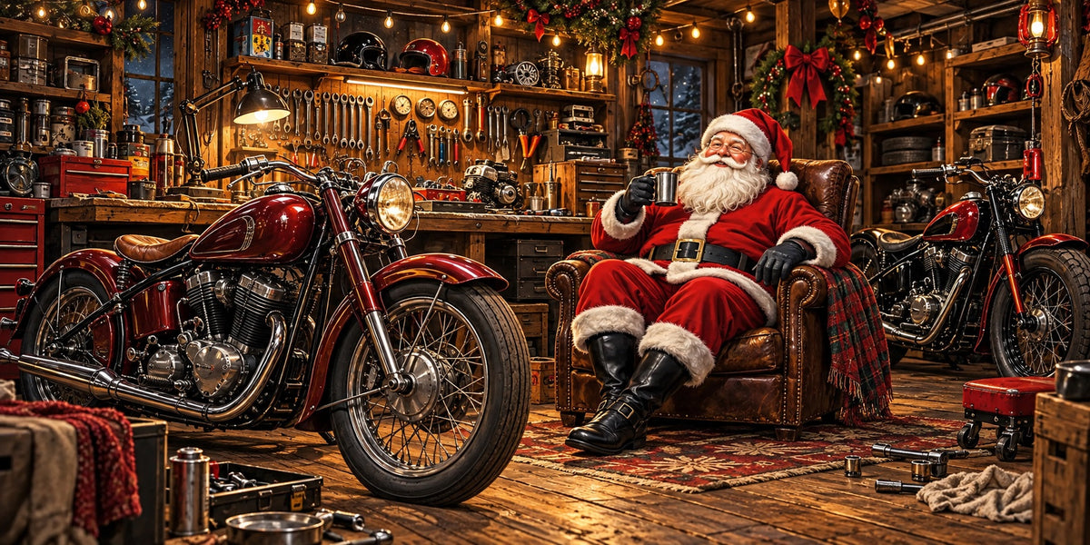 Santa Christmas Garage Door Cover Red Motorcycle Workshop Christmas Garage Door Banner HQ610-16-2 Car