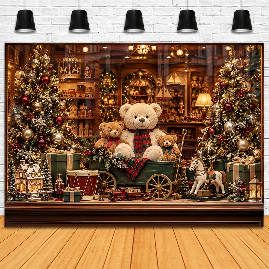Santa's Toy Shop Backdrop Teddy Bear Toyshop Display Christmas Backdrop Portrait HQ610-164