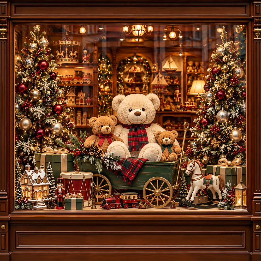 Santa's Toy Shop Backdrop Teddy Bear Toyshop Display Christmas Backdrop Portrait HQ610-164