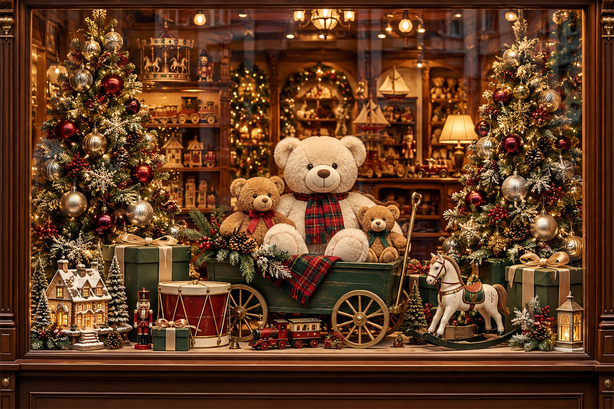 Santa's Toy Shop Backdrop Teddy Bear Toyshop Display Christmas Backdrop Portrait HQ610-164