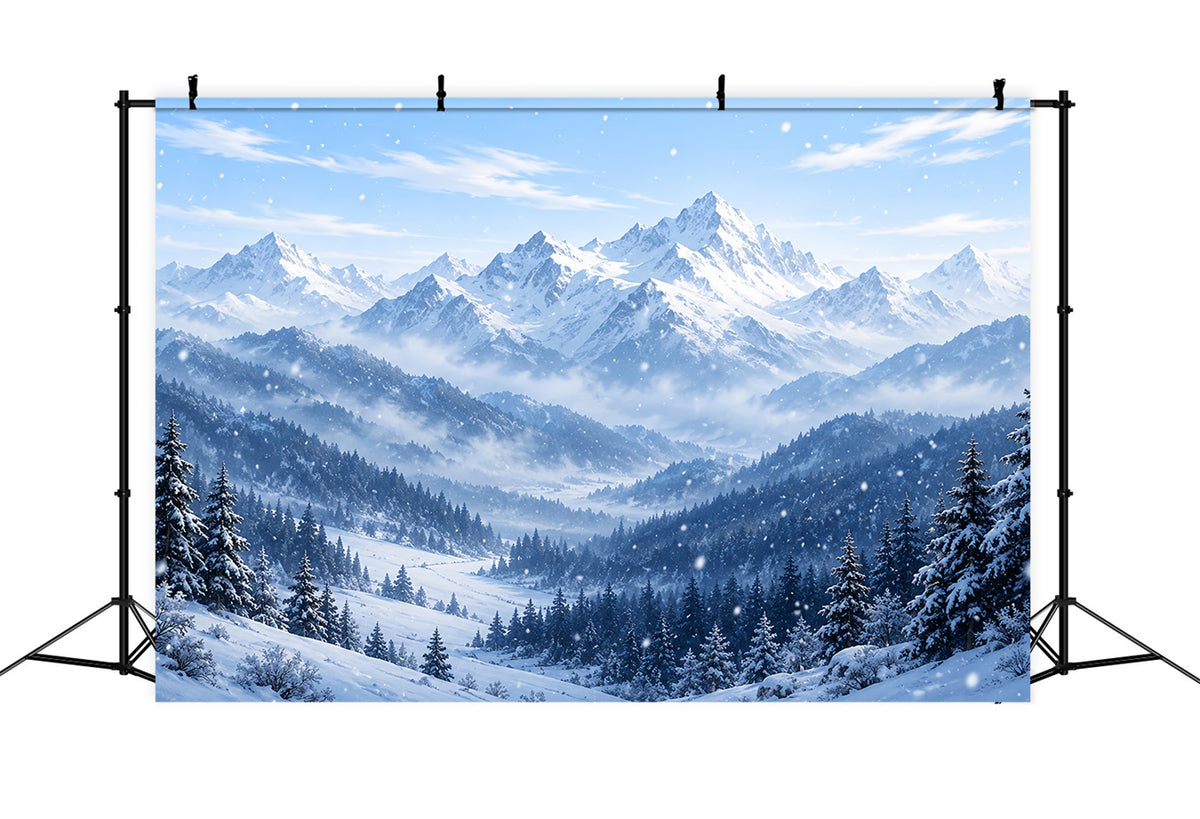 Christmas Winter Wonderland Backdrops Blue Alpine Snowy Peaks Christmas Backdrop Scenes HQ610-168