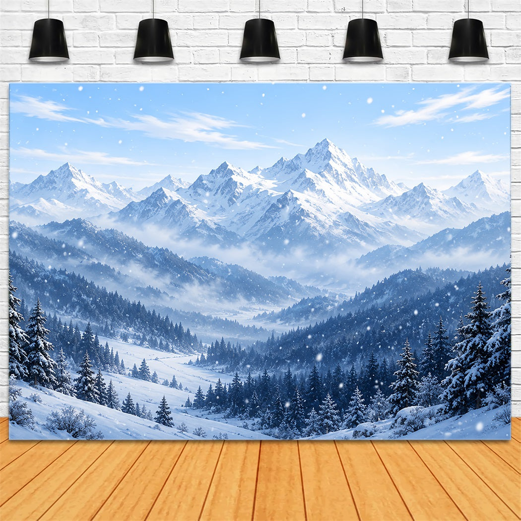 Christmas Winter Wonderland Backdrops Blue Alpine Snowy Peaks Christmas Backdrop Scenes HQ610-168