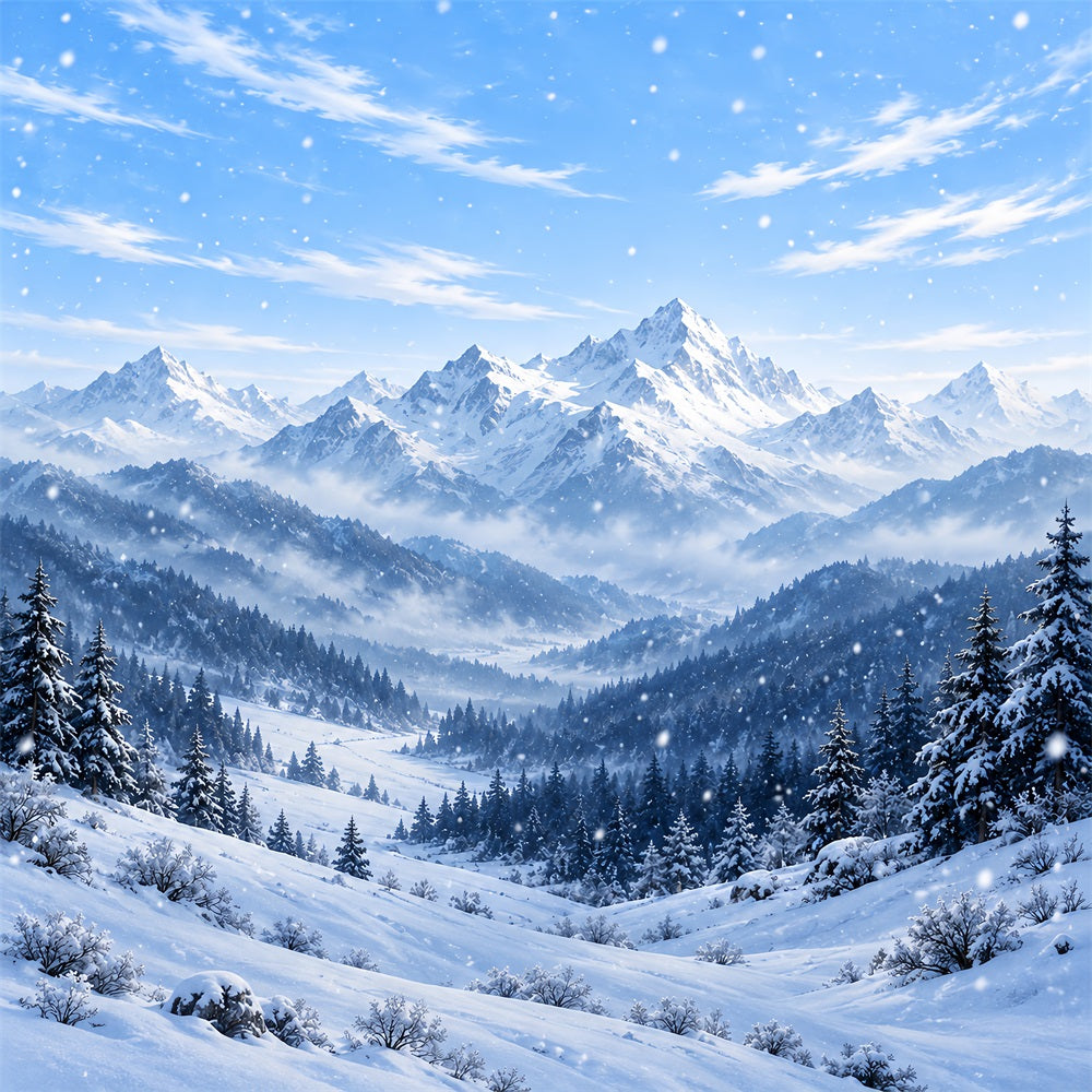 Christmas Winter Wonderland Backdrops Blue Alpine Snowy Peaks Christmas Backdrop Scenes HQ610-168