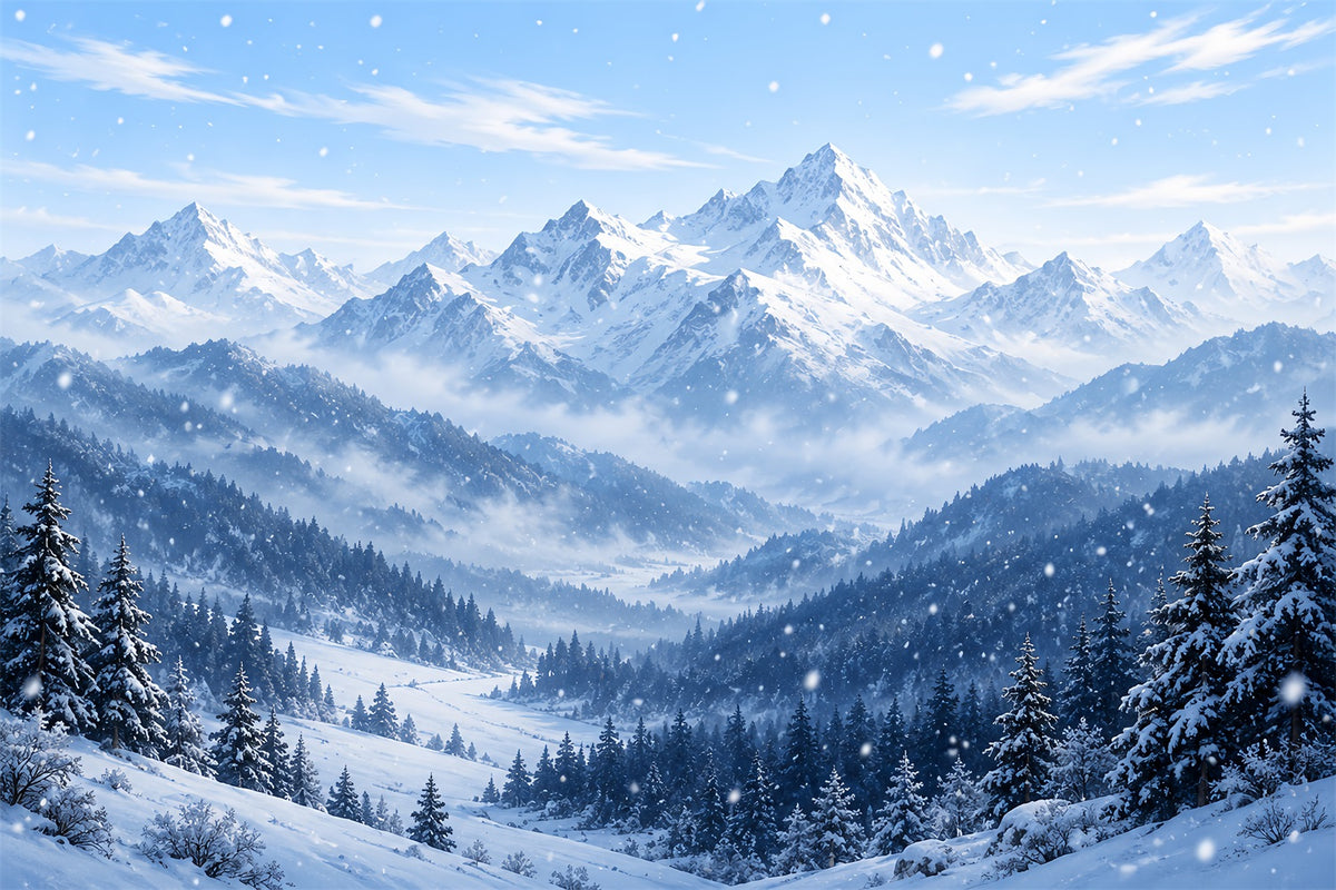 Christmas Winter Wonderland Backdrops Blue Alpine Snowy Peaks Christmas Backdrop Scenes HQ610-168