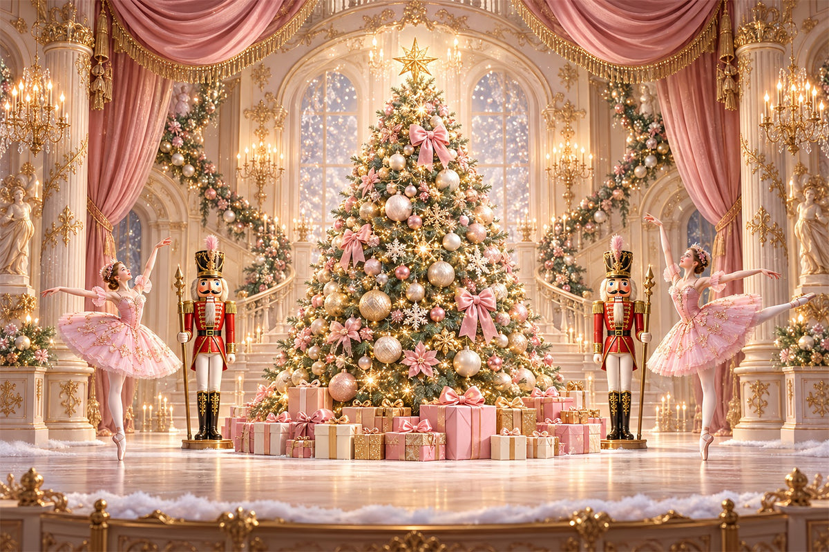 Nutcracker Photo Backdrop Pink Ballet Ballroom Stage Photography Backdrops Christmas HQ610-173