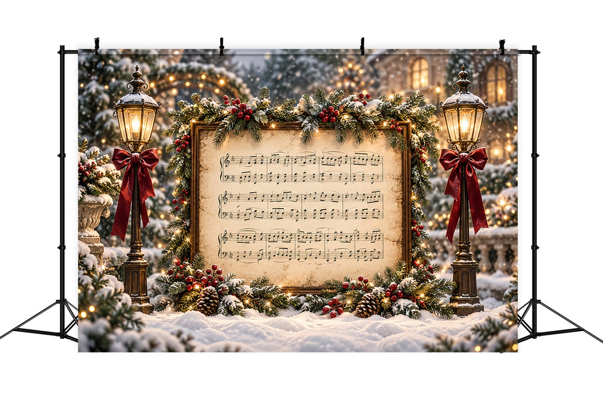 Christmas Carol Backdrop Festive Sheet Music Display Christmas Theme Photo Backdrop HQ610-176