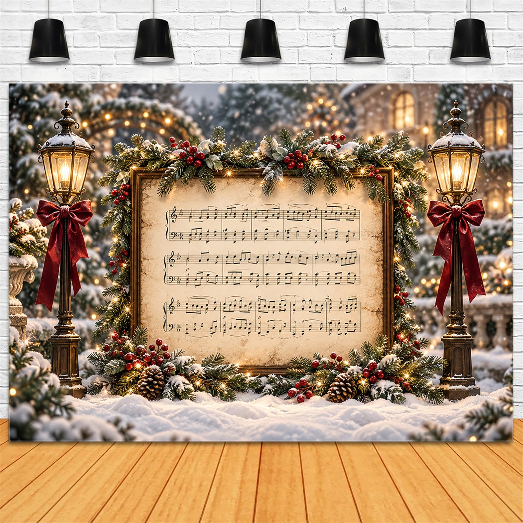 Christmas Carol Backdrop Festive Sheet Music Display Christmas Theme Photo Backdrop HQ610-176