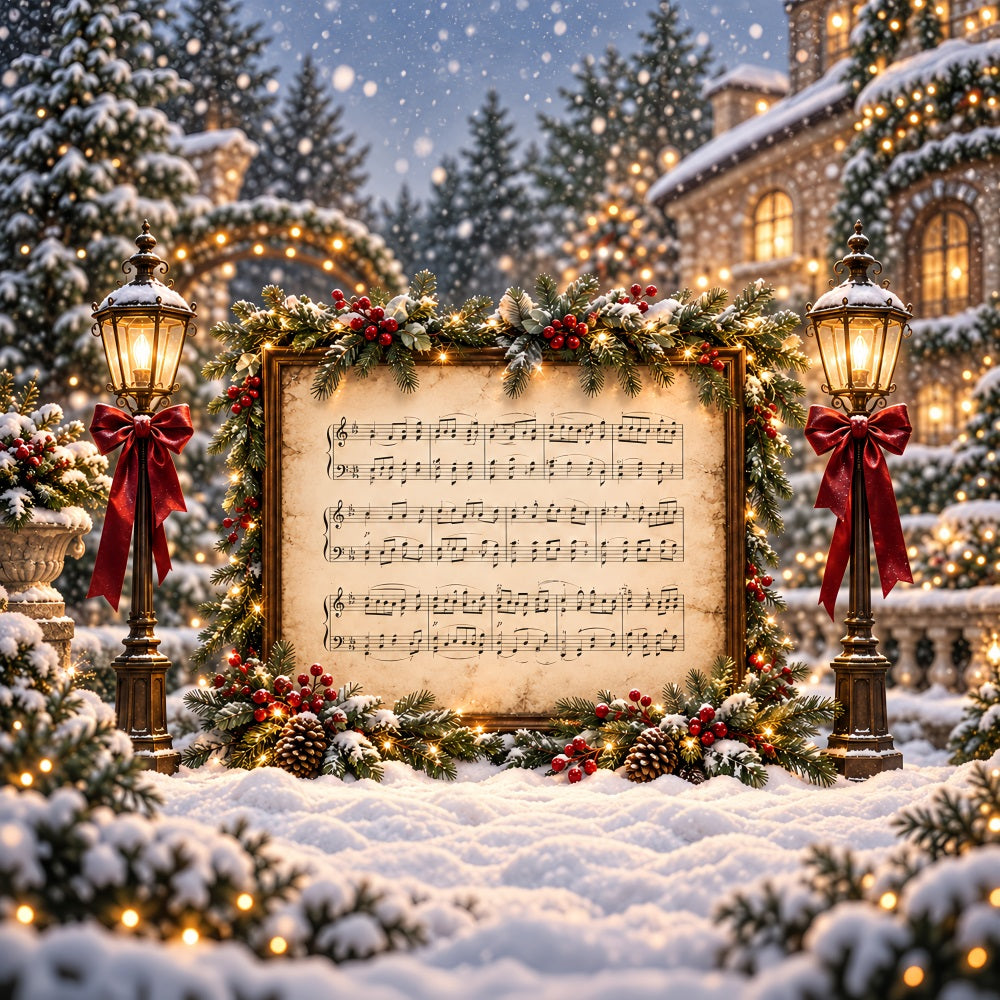 Christmas Carol Backdrop Festive Sheet Music Display Christmas Theme Photo Backdrop HQ610-176