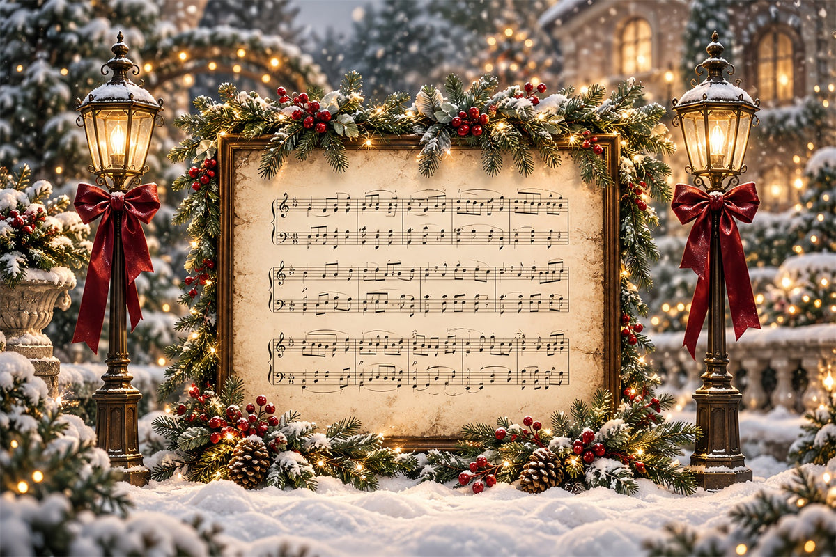 Christmas Carol Backdrop Festive Sheet Music Display Christmas Theme Photo Backdrop HQ610-176