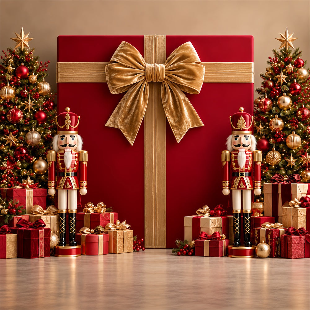 Christmas Bow Backdrop Nutcracker Velvet Gift Display Merry Christmas Photo Backdrop HQ610-177