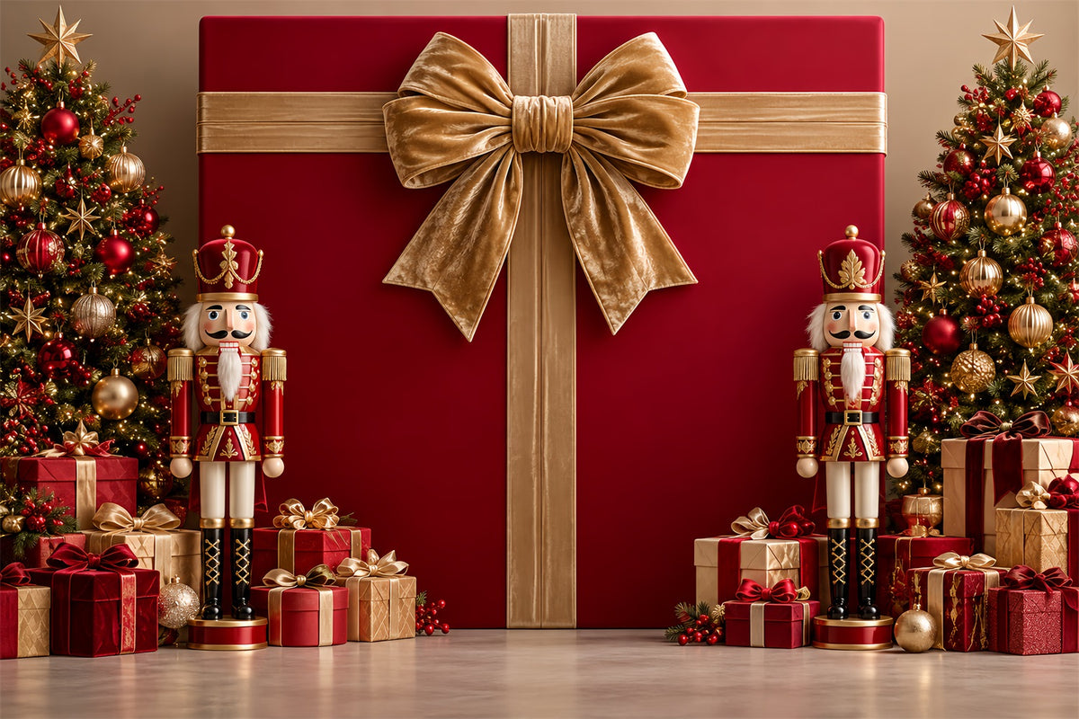 Christmas Bow Backdrop Nutcracker Velvet Gift Display Merry Christmas Photo Backdrop HQ610-177