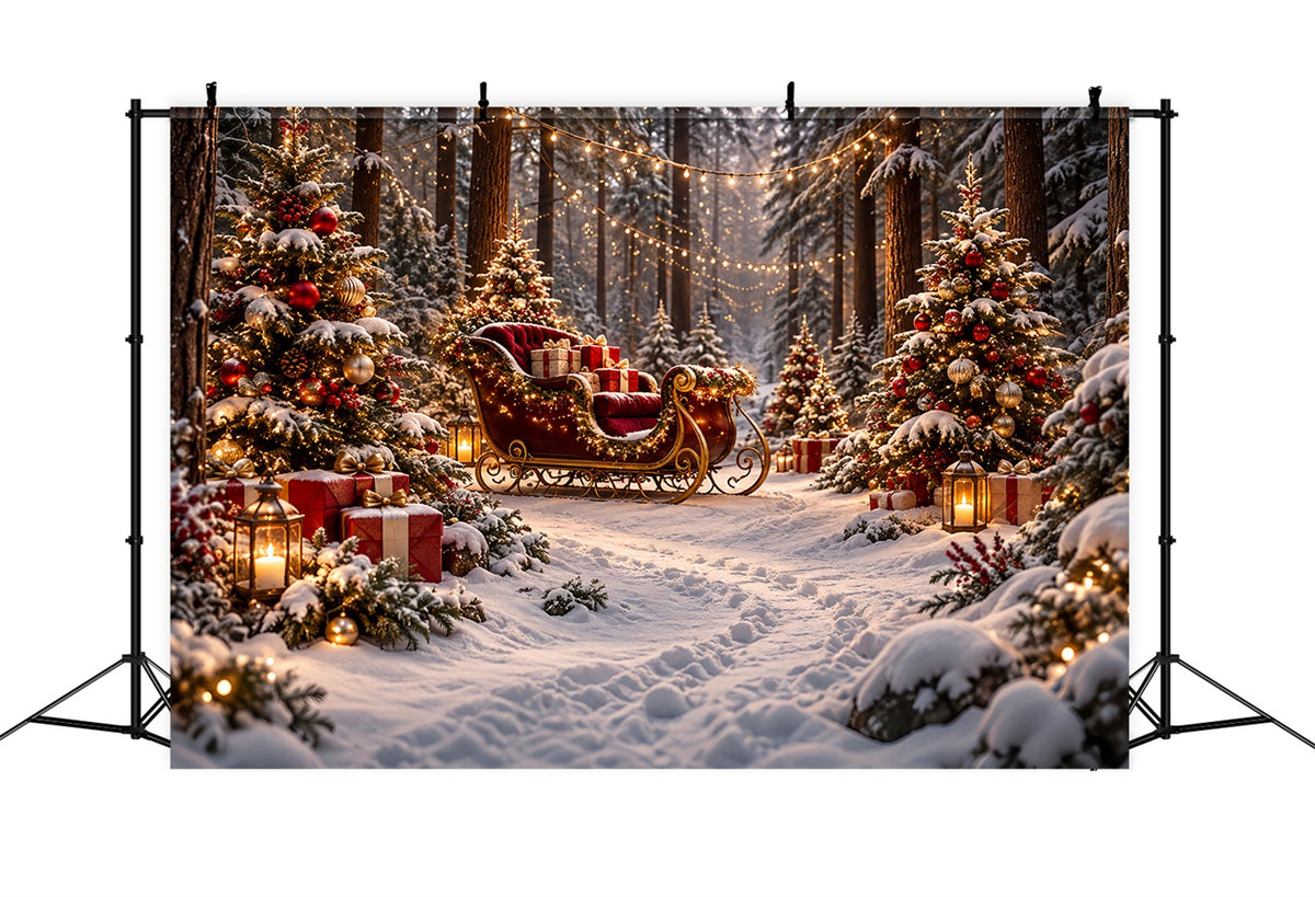 Christmas Tree Backdrops Festive Sleigh Forest Lanterns Christmas Backdrop for Stage HQ610-181