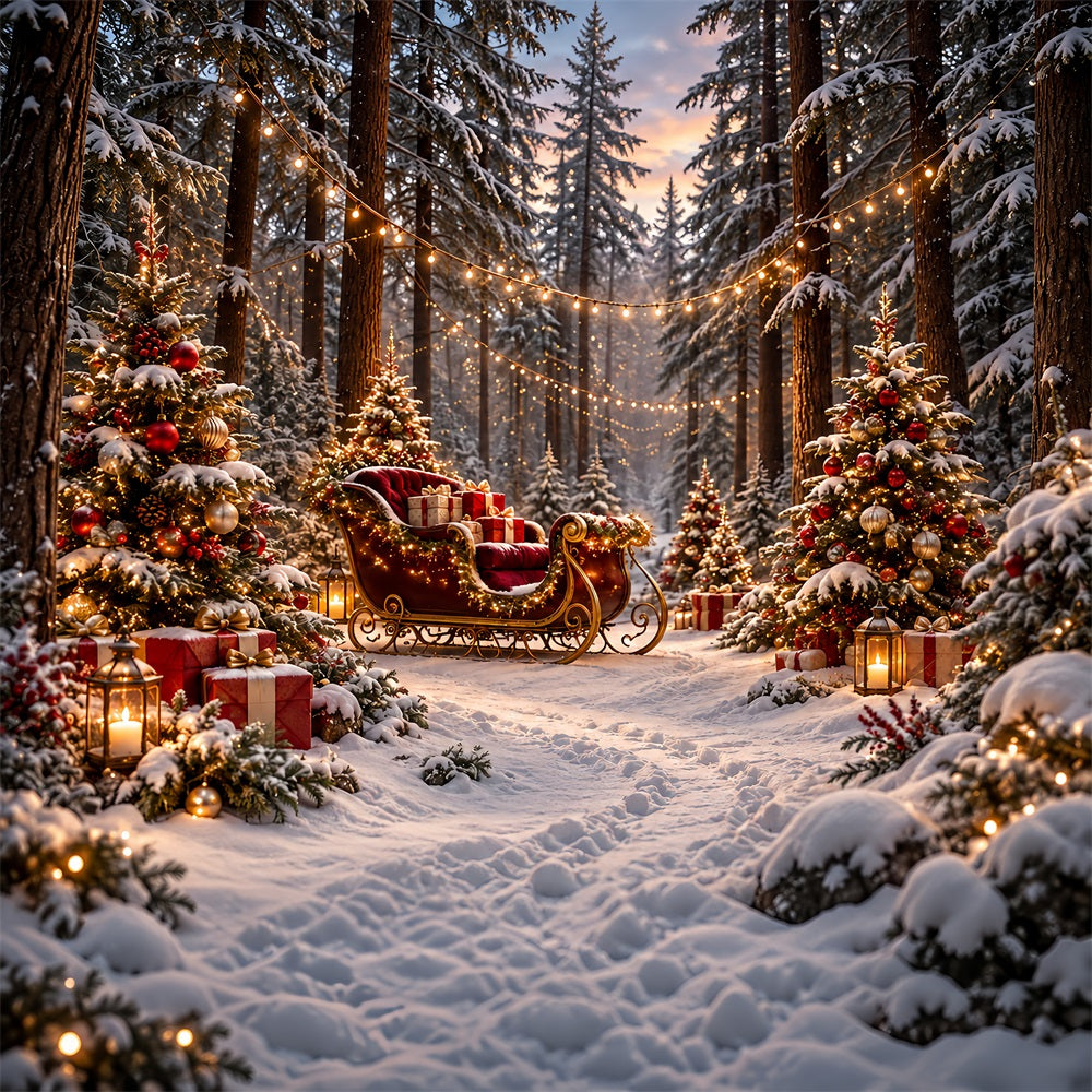 Christmas Tree Backdrops Festive Sleigh Forest Lanterns Christmas Backdrop for Stage HQ610-181