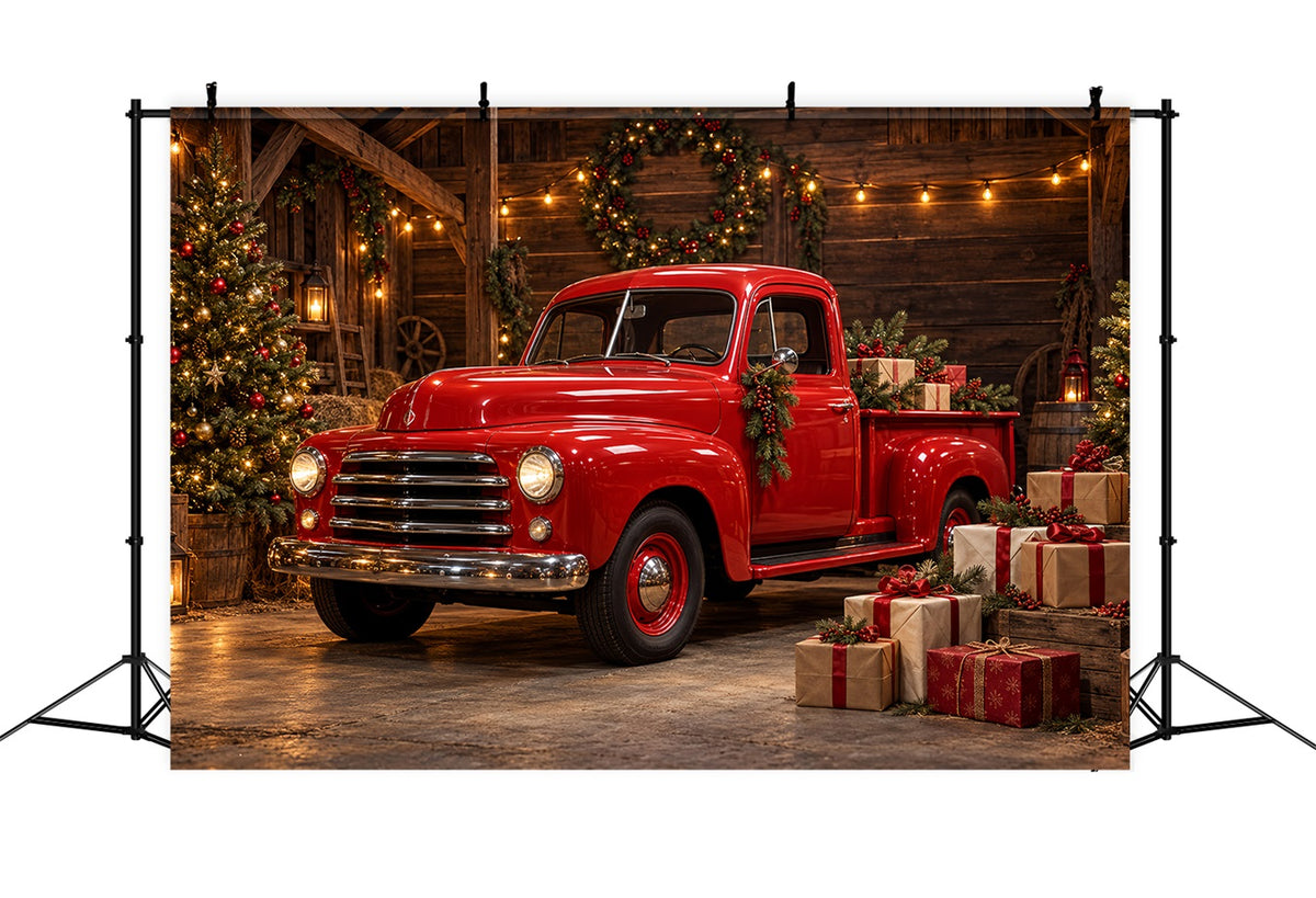 Christmas Photography Backdrop Vintage Red Truck Barn Merry Christmas Backdrops HQ610-184