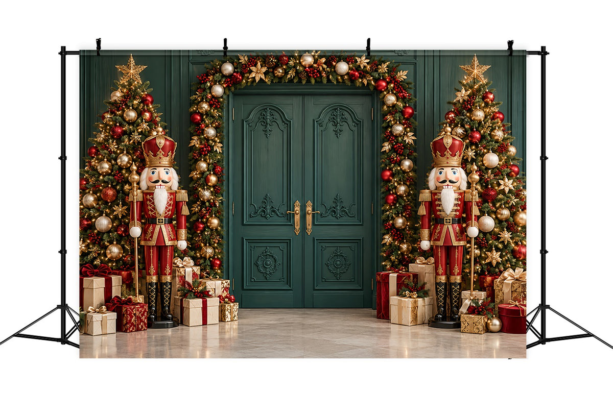 Christmas Backdrop Emerald Door Garland Display Nutcracker Ballet Backdrop HQ610-186