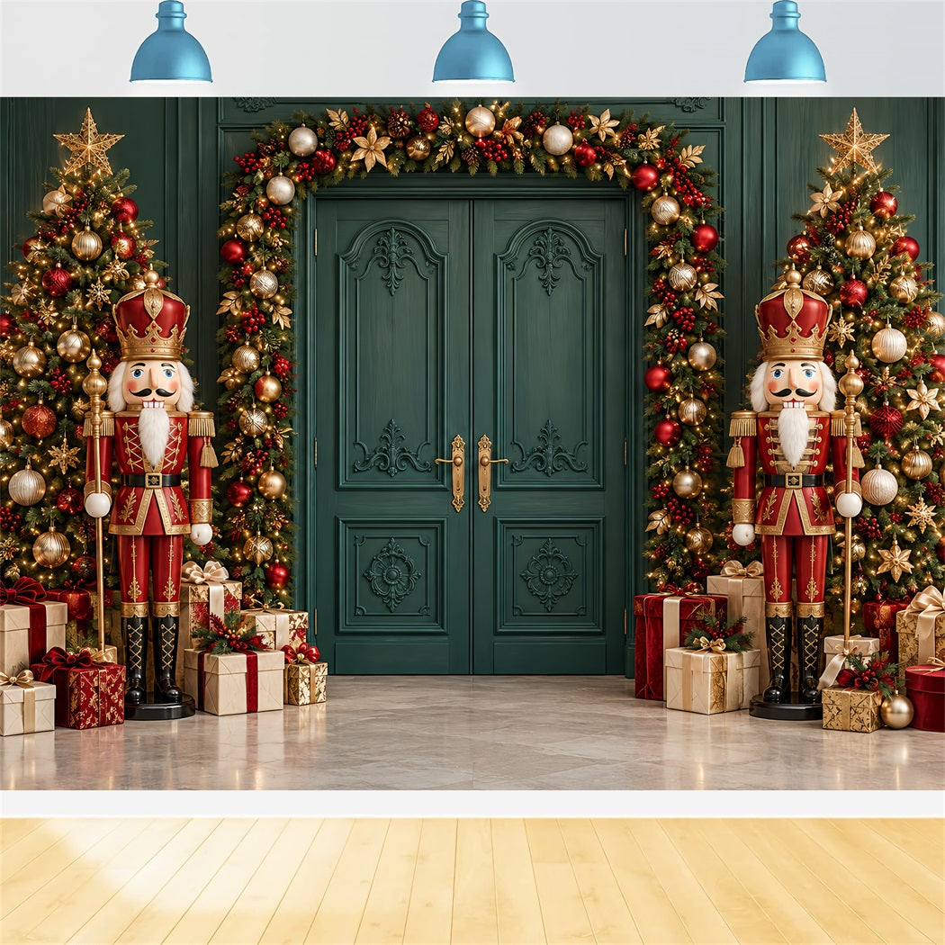 Christmas Backdrop Emerald Door Garland Display Nutcracker Ballet Backdrop HQ610-186